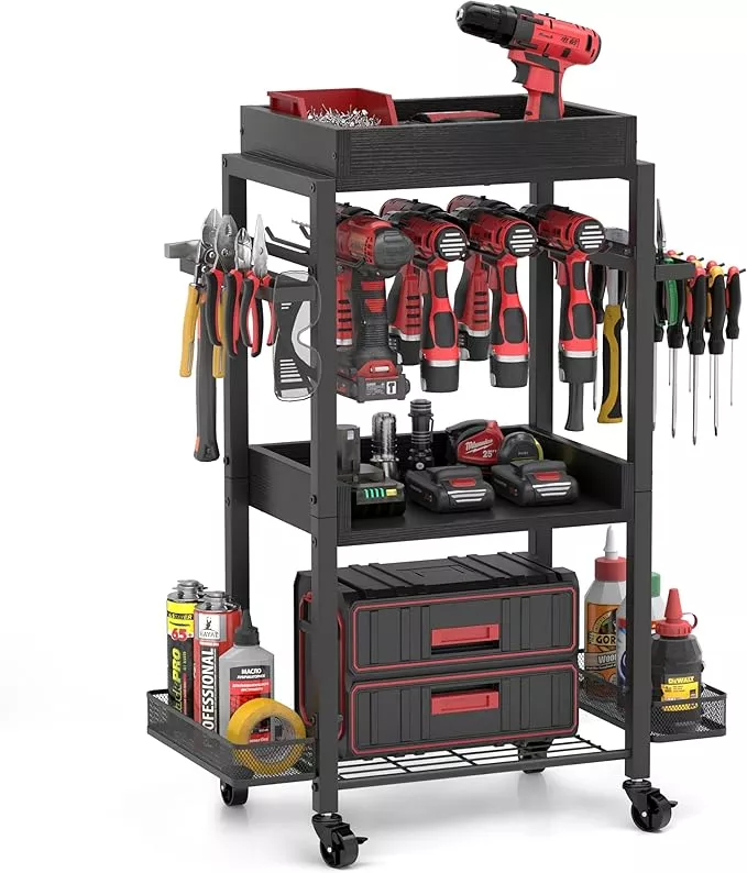 DEWALT Power Tool Organizer - Garage Storage Shelving with Rolling Cart & Open Tool Chest Cabinet Box Organizer with Wheels - Workshop & Gift Ideas for Men, Dad