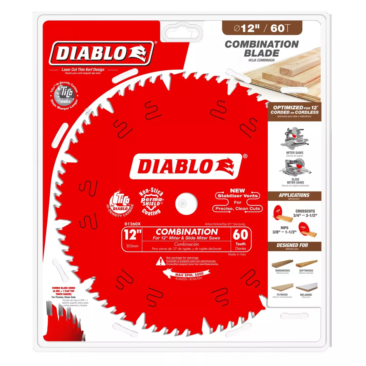 Diablo D1260X 12 in. x 60-ToothCombination Saw Blade