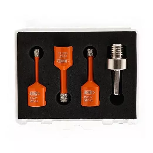 Diamond Core Drill Bit Kit BGTEC Diamond Hole Saw Tile Cutter for Porcelain Tile Ceramic Marble Brick Granite Stone, 5/8"-11 Thread Hole Saw 6/8/10mm+4/5" Chamfer Bits