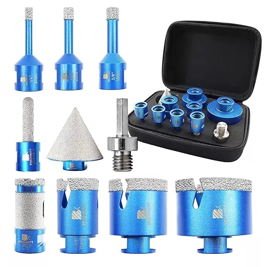 Diamond Core Drill Bit Set - BRSCHNITT 10pcs Tile Hole Saw Kit Diamond for Porcelain Tile Ceramic Marble Granite Drilling,Finger Chamfer Bit
