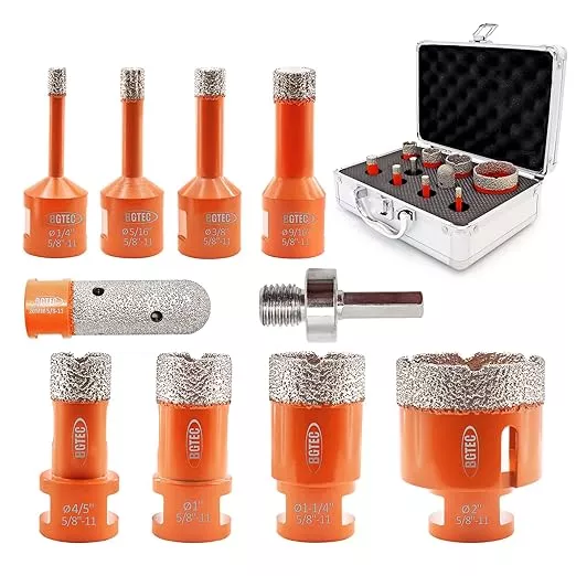 Diamond Core Drill Bits Set,BGTEC 10pcs Tile Hole Saw Kit 6/8/10/14/20/25/32/50mm with 20mm Finger Bits for Porcelain Tile,Ceramic Granite Marble Stone Masonry Brick