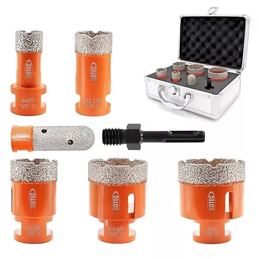 Diamond Core Drill Bits Set,BGTEC 7 pcs Tile Hole Saw Kit 20/28/35/45/50mm with 20mm Finger Bits for Porcelain Tile,Ceramic Granite Marble Stone Masonry Brick