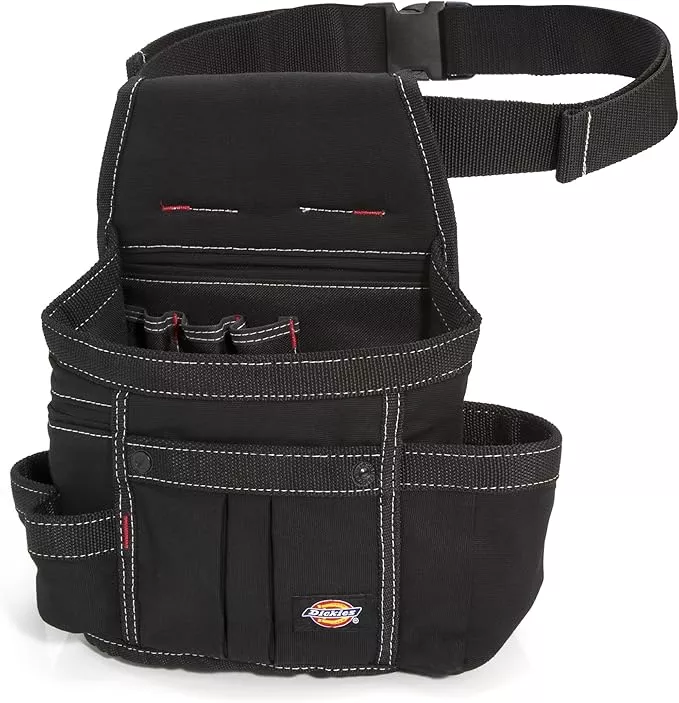 Dickies 8-Pocket Tool Belt/Utility Pouch, Adjustable 2-Inch Belt, Durable Canvas Construction, Puncture-Resistant Liner, Black