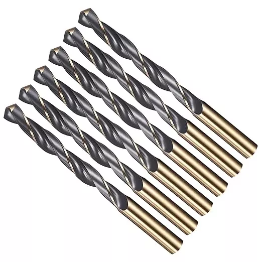 Drill Bit, 11.5mm Cutting Diameter, 4341 HSS Gold and Black 118° Cutting Angle Number Jobber Bits - (Applications: for Drilling Soft Metal Plastic Wood), 6-Pieces
