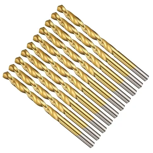 Drill Bit, 17/64" Cutting Diameter (6.747mm), 4241 HSS TiN Coated 118° Cutting Angle Versatile Jobber Bits - (Applications: for Drilling Plastic Wood Soft Thin Metal), 10-Pieces