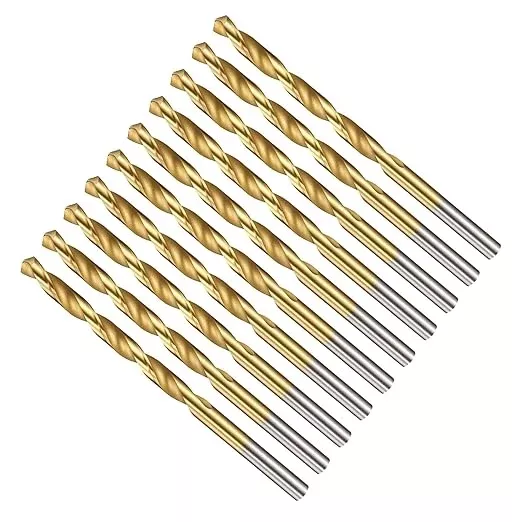 Drill Bit, 3/16" Cutting Diameter (4.763mm), 4241 HSS TiN Coated 118° Cutting Angle Versatile Jobber Bits - (Applications: for Drilling Plastic Wood Soft Thin Metal), 10-Pieces