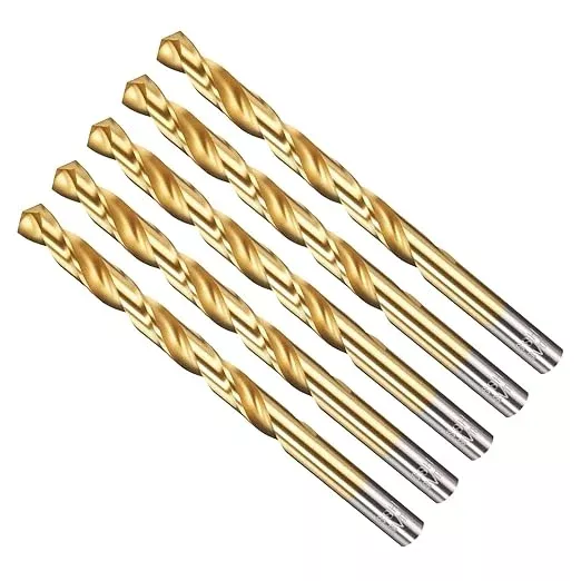 Drill Bit, 5/16" Cutting Diameter, 4341 HSS TiN Coated 135° Cutting Angle Jobber Bits - (Applications: for Drilling Soft Metal Plastic Wood), 10-Pieces