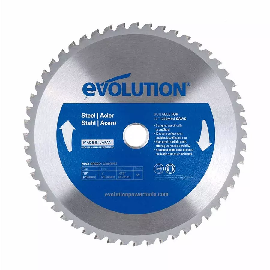 EVOLUTION 10" 52T, 1" Arbor, Tungsten Carbide Tipped Mild Steel & Ferrous Metal Cutting Blade