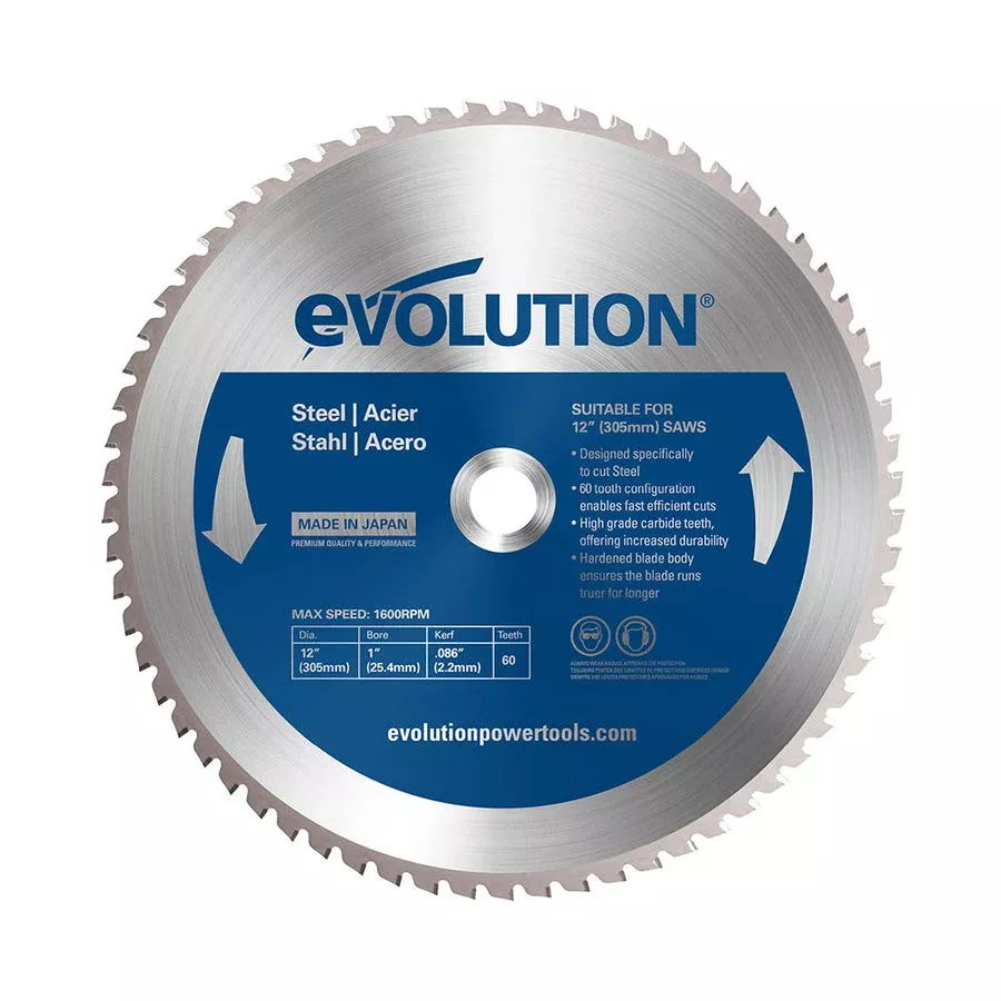 EVOLUTION 12" 52T, 1" Arbor, Tungsten Carbide Tipped Mild Steel & Ferrous Metal Cutting Blade