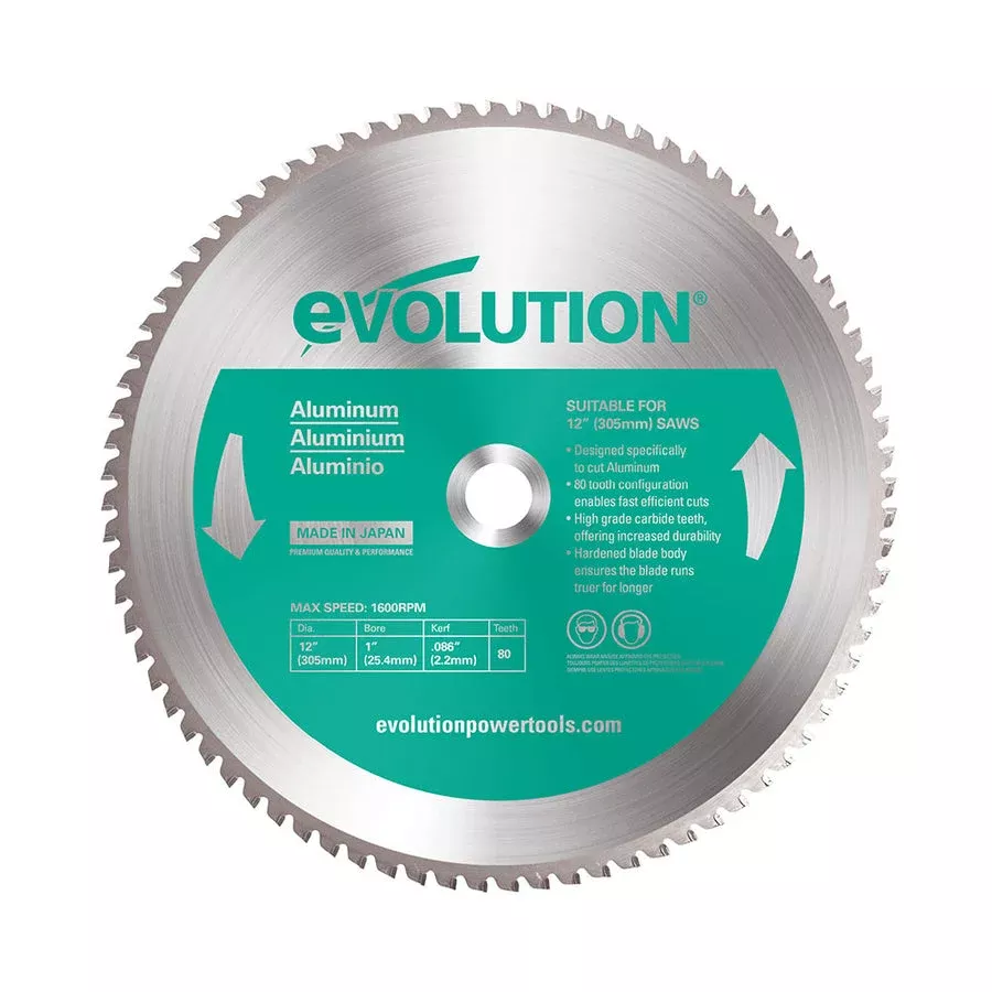 EVOLUTION 12" 80T, 1" Arbor, Tungsten Carbide Tipped Aluminum & Non-Ferrous Metal Cutting Blade