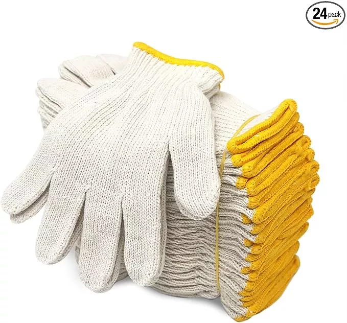 Evridwear Cotton Polyester String Knit Shell Safety Protection Work Gloves for Painter Mechanic Industrial Warehouse Gardening Construction Men & Women 12 Pairs, With One Side Dots, S Size