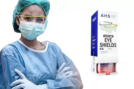 Eye Shield [Box of 25] Pre-Assembled Eye Protective Glasses, Protective Eyewear PPE for Hospitals with Optical-Grade Lenses, Lightweight Frame | Eye Protection Equipment