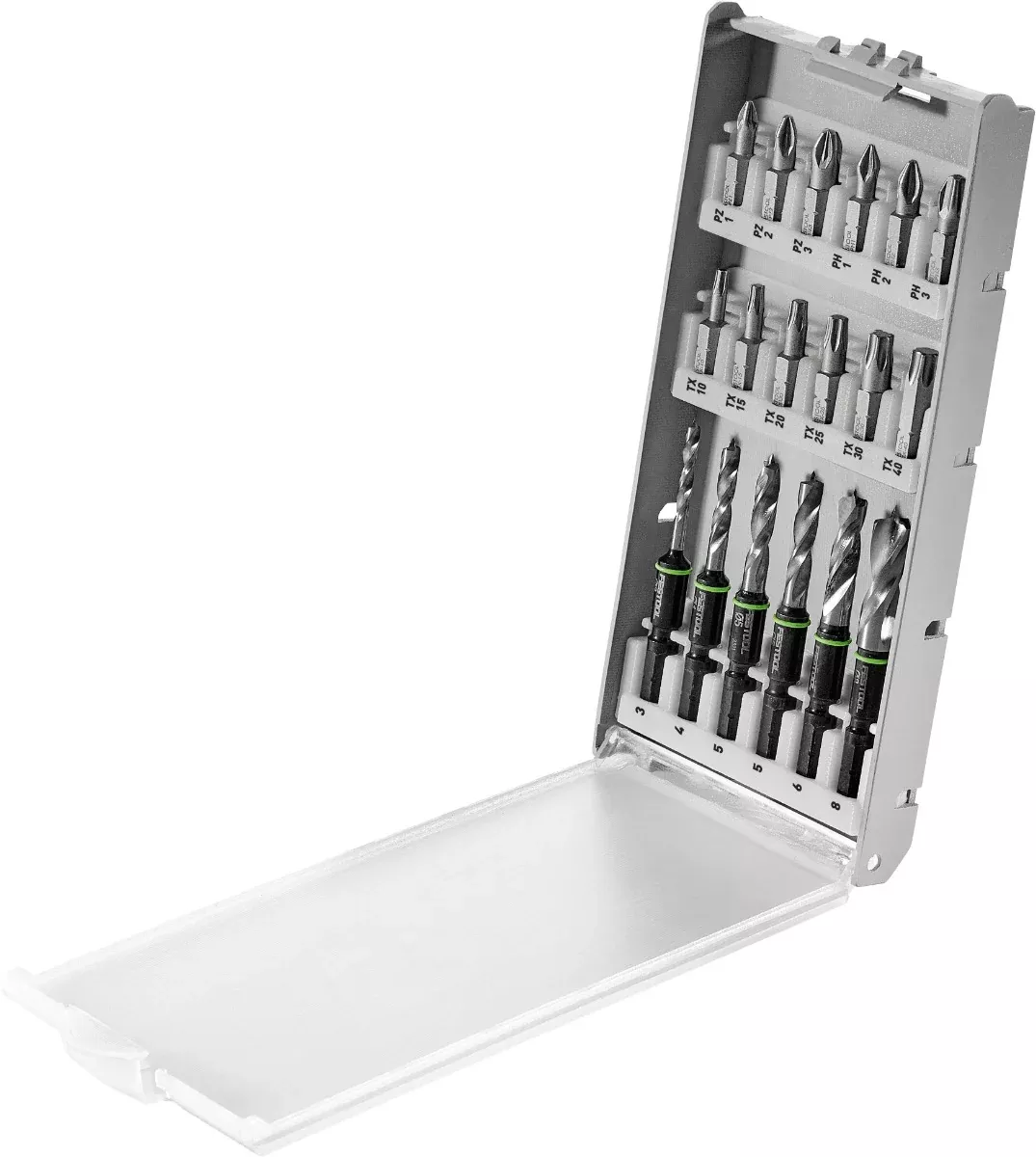 Festool 18-Piece Drill and Driver Bit Cassette BKS SYS3 D3-8 K CE/W F 577779