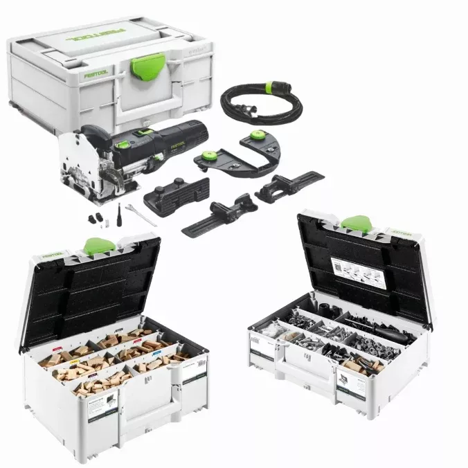 Festool DOMINO Joiner DF 500 R Kit w/ 1060-Piece Tenon Assortment & Connector Range Set DF500KIT