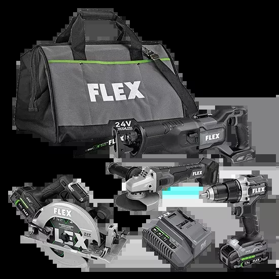 Flex Tools Circular Saw, Reciprocating Saw, Angle Grinder and Drill Driver Combo Kit FXM402-2B