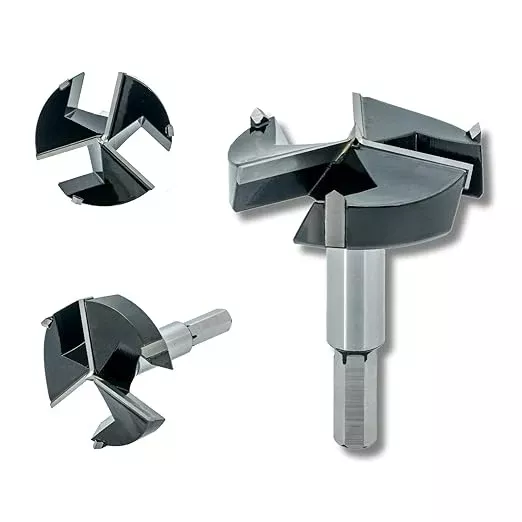 Forstner Drill Bit 1-1/4 Inch, Triple-Flute Carbide Tipped Forstner Bit for Hard Wood, Soft Wood, Veneered Plywood, Plastic, Drilling Hole Saw Woodworking Hinge Cutter Tool
