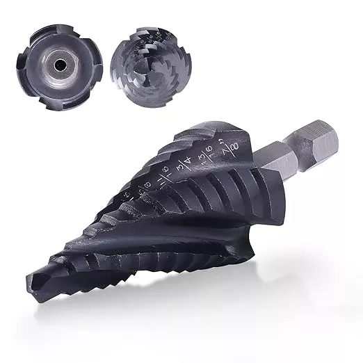 Four Spiral Flute Cobalt Step Drill Bit, 3/16"-7/8" M35 Cobalt Step Drill Bit Wear-Resistant AlTiN Coated, 1/4" Hex Shank for Hole Drilling in Stainless Steel, Copper, Aluminum, Wood, Plastic