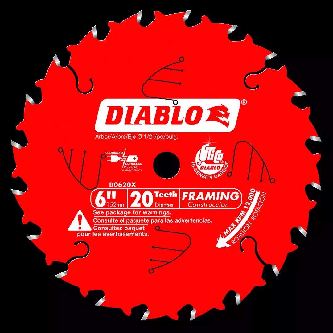Freud Diablo 6" x 20 Tooth Framing Saw Blade for Porter Cable Saw Boss D0620X
