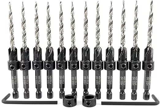 FTG USA 12 Pc #10 (3/16") Countersink Drill Bit Set for Wood with Tapered Drill Bit