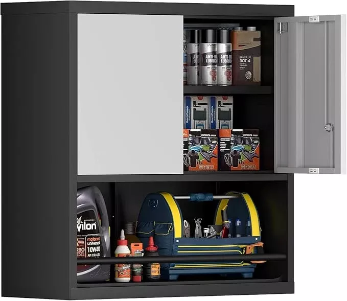 Garage Cabinets,Metal Storage Cabinet with Locking Door,Lockable Wall Mount Cabinet for Storage,Hanging Cabinets for Garage,Kitchen,Office