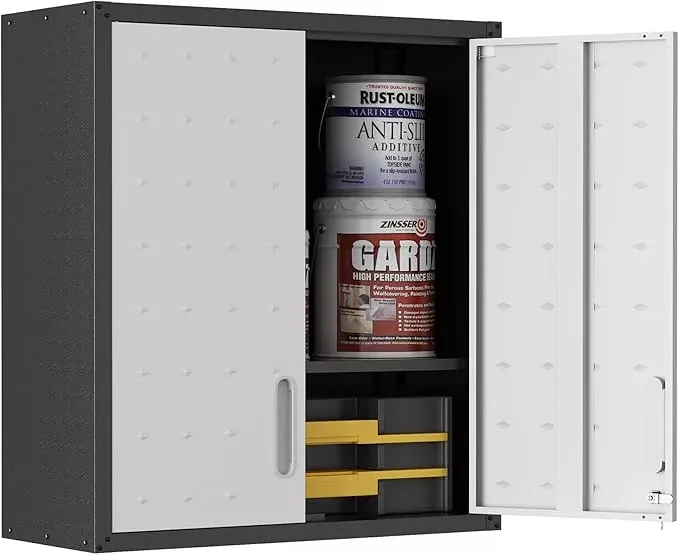 Garage Wall Cabinet Metal Storage Cabinet with Lock Wall Mounted Heavy Duty Steel Tool Cabinet with 2 Doors Hanging Cabinet for Garage Warehouse Bathroom Kitchen,Assembly Required