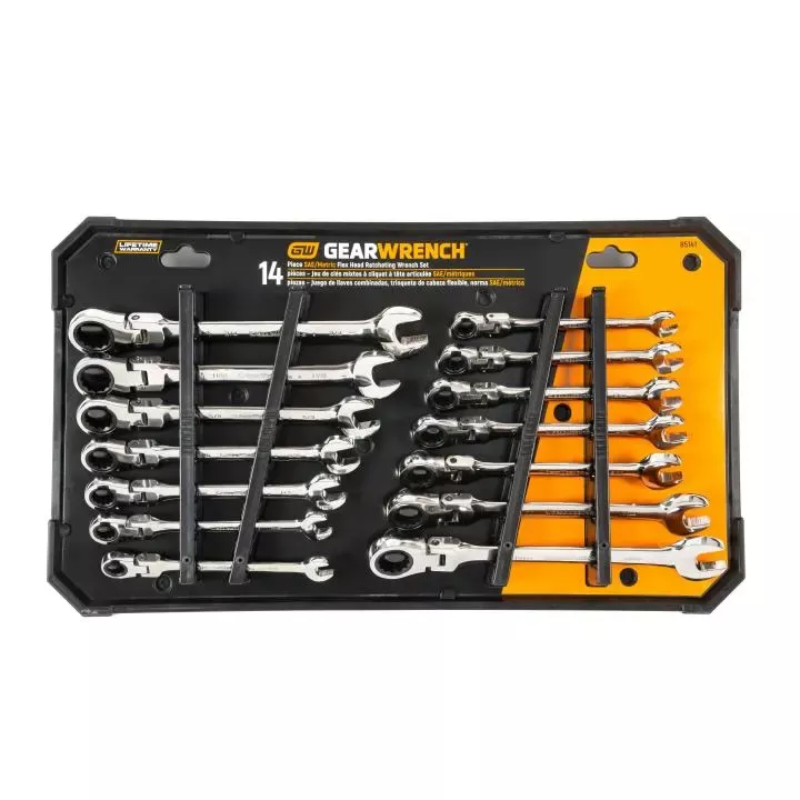 Gearwrench 14 Piece 72-Tooth 12 Point Flex Head Ratcheting Combination SAE/Metric Wrench Set 85141