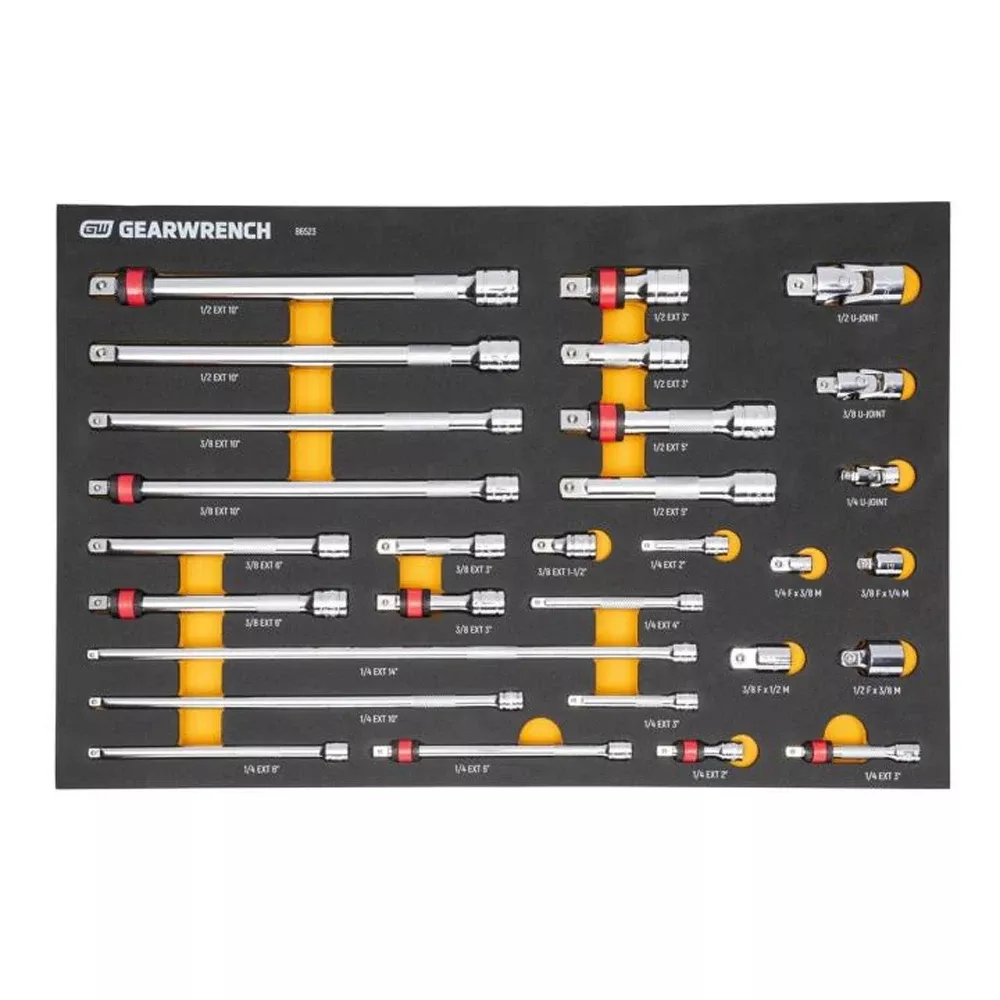 Gearwrench 29 Piece 1/4", 3/8" & 1/2" Drive Master Chrome Drive Tool Accessories Set w/ Foam Storage Tray 86523