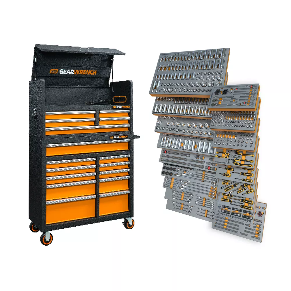 Gearwrench 873 Piece MEGAMOD Mechanics Tool Set w/Modular Foam Trays & 41" Tool Storage Cabinets MEGAMOD873