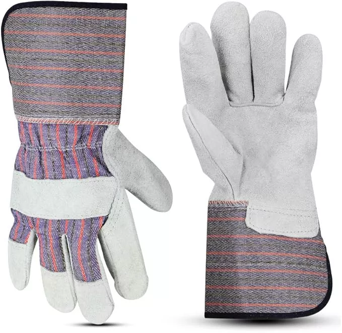 Glove Station Cowhide Split Leather Palm Work Gloves with Rubberized Safety Cuff