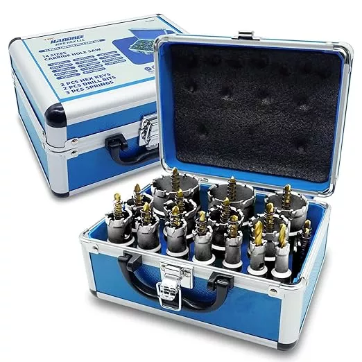 Handree 21pcs Carbide Hole Saw Kit with Case, Carbide Tipped Hole Cutter with Pilot Drill bit for Stainless Steel, Iron, Aluminum, Alloy, Plastic