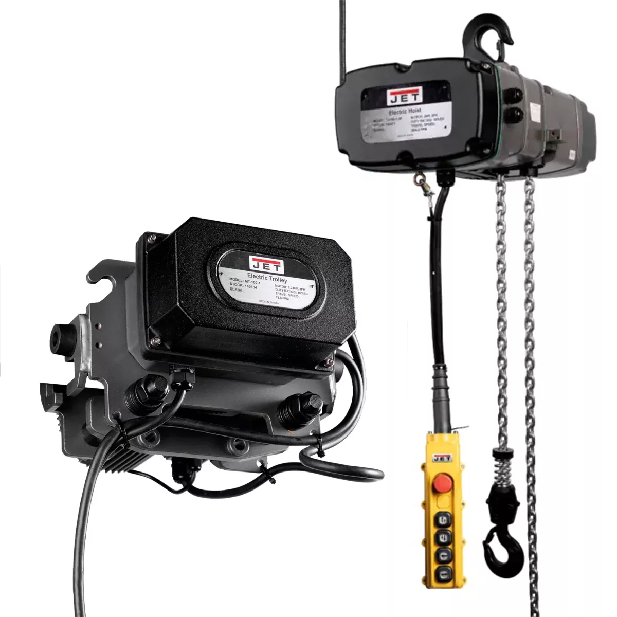 Jet TS100-010 1 Ton Electric Hoist with Trolley & 4 Button Pendant 140236K