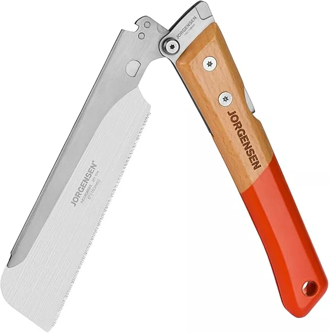 JORGENSEN Japanese Pull Saw, 6 Inch Pro Folding Dovetail Saw with Beech Wood Long handle, SK5 Steel Blade Tool-less Quick Change, 21TPI Cross Cut Woodworking Handsaw for Hardwood, Softwood