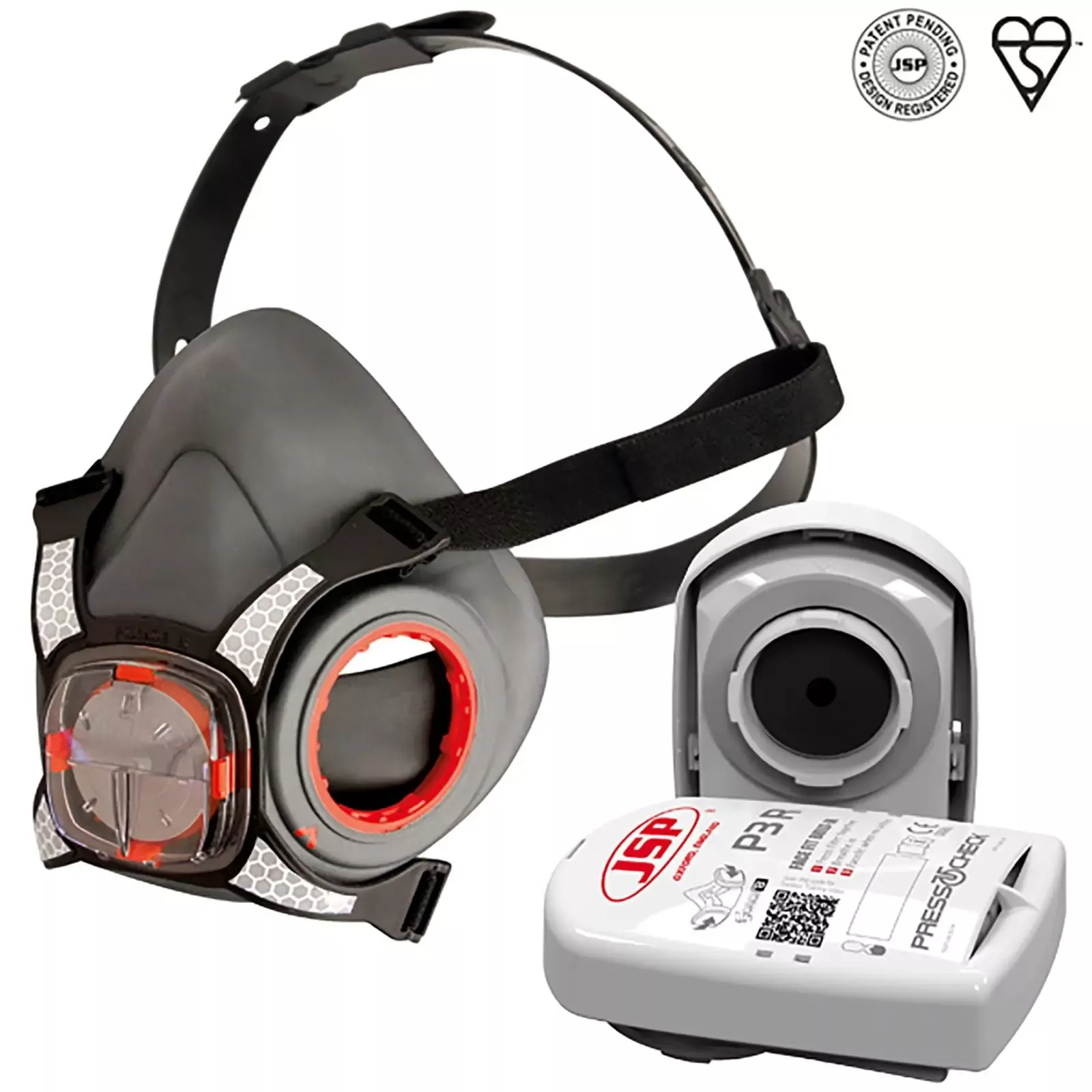JSP Force 8 Half Mask Medium Face Mask Respirator with P3 Press to Check Filters