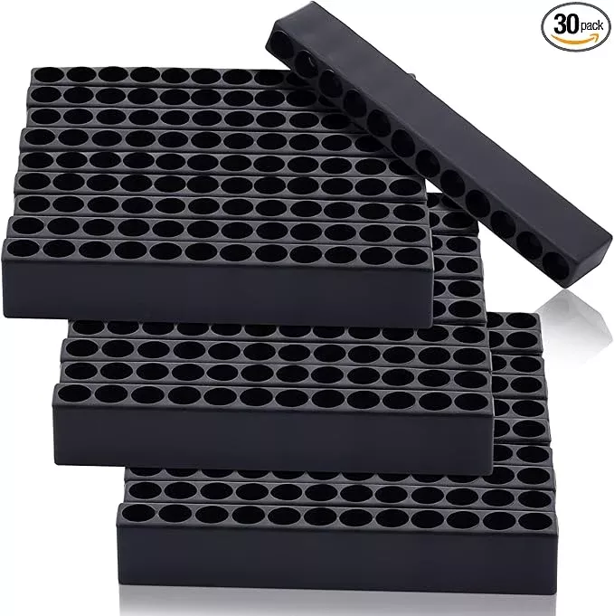 Kigley 30 Pcs 12 Holes Hex Shank Bit Holder Screwdriver Head Drill Bit Organizer Plastic Storage Case Fit for 1/4 Inch Hex Shank (Black)