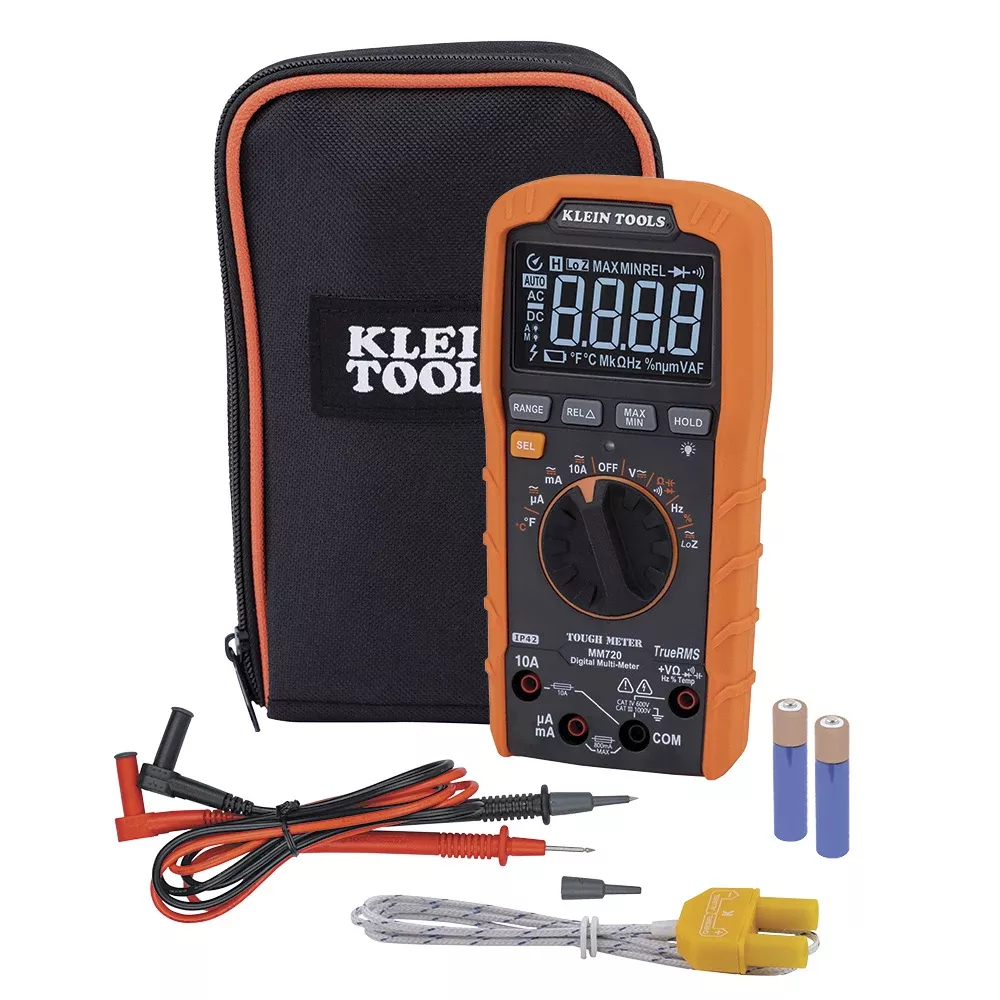 Klein Digital Multimeter, TRMS Auto-Ranging, 1000V, Temp, Low Impedance MM720