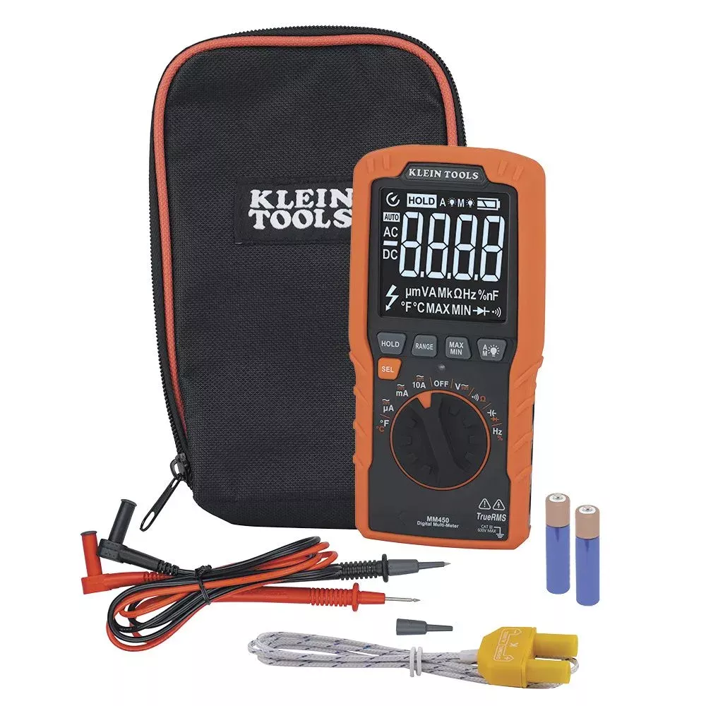 Klein Slim Digital Multimeter, TRMS Auto-Ranging, 600V, Temp MM450
