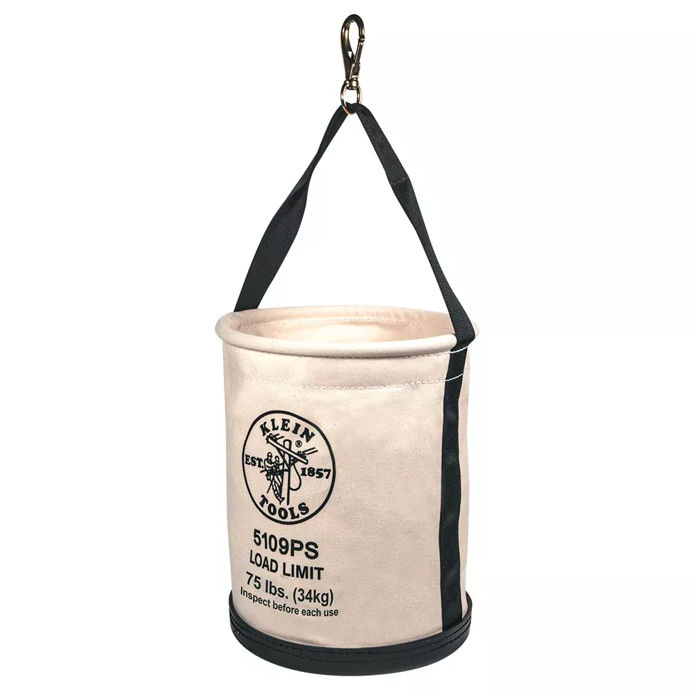 Klein Tools 12" Molded Bottom Wide Straight Wall Canvas Bucket w/ Pocket & Swivel Snap Hook