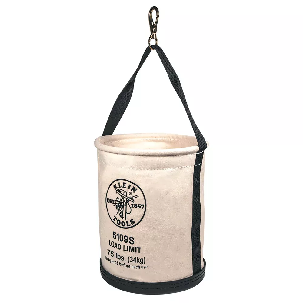 Klein Tools 12" Molded Bottom Wide Straight Wall Canvas Bucket w/ Swivel Snap Hook