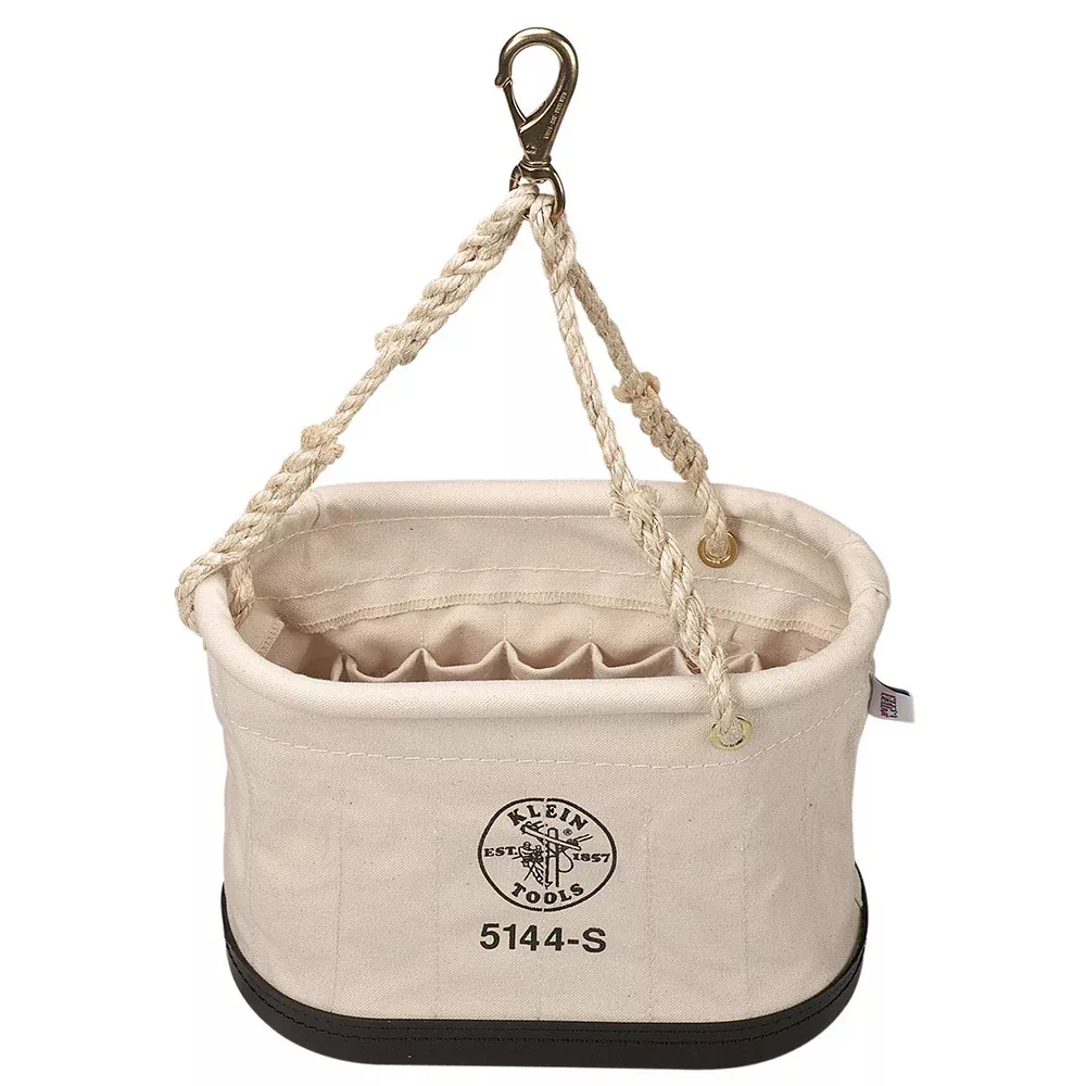 Klein Tools 15-Pocket Oval Canvas Bucket w/ Swivel Snap Hook