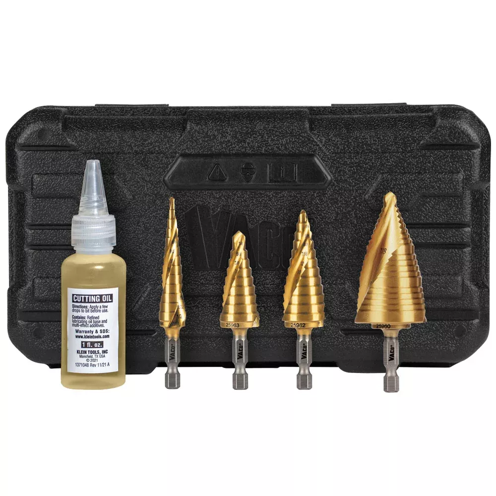 Klein Tools 4 PC. VACO Spiral Double-Fluted Step Bit Kit