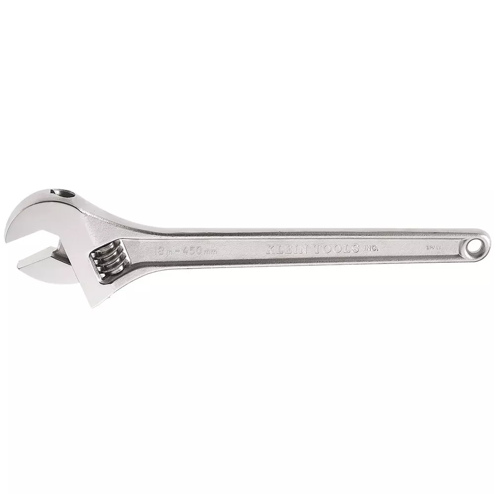 Klein Tools 500-18 Adjustable Wrench, Forged Drive Wrench with High Polish Chrome Finish and Contoured Handle, 18-Inch
