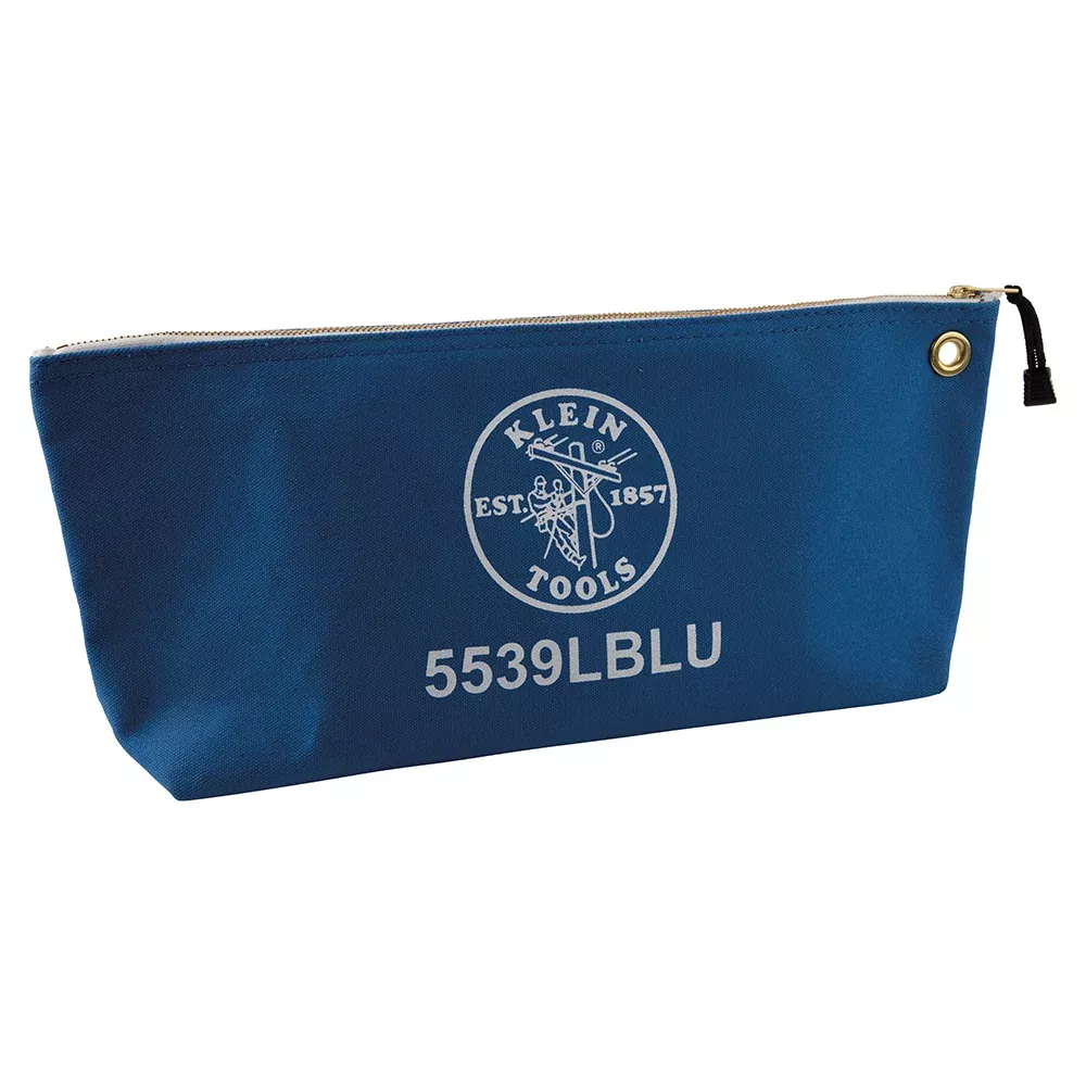 Klein Tools 5539LBLU Canvas Zipper Pouch, 16-Inch Tool Bag Storage Organizer, Blue