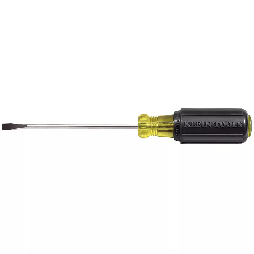 Klein Tools 601-4 Flathead Screwdriver with 3/16-Inch Cabinet Tip, 4-Inch Round Shank and Cushion Grip Handle