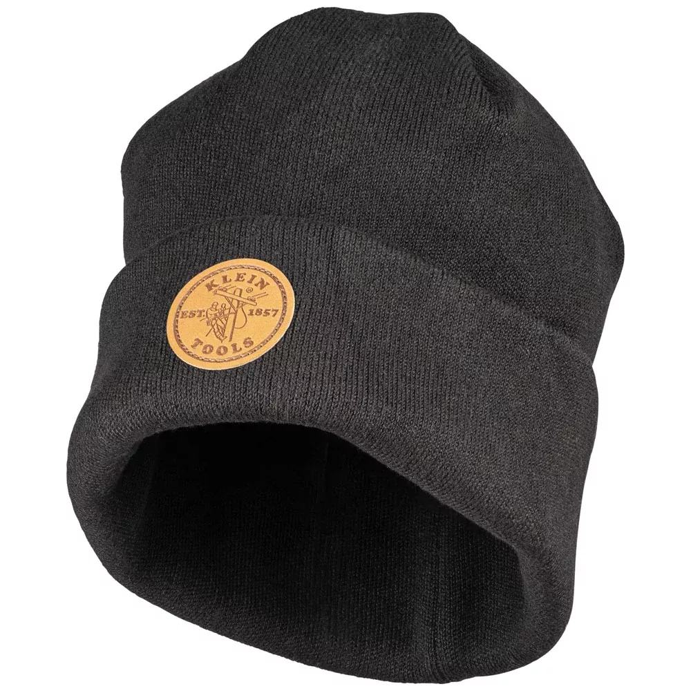 Klein Tools Black Heavy Knit Hat w/ Leather Logo