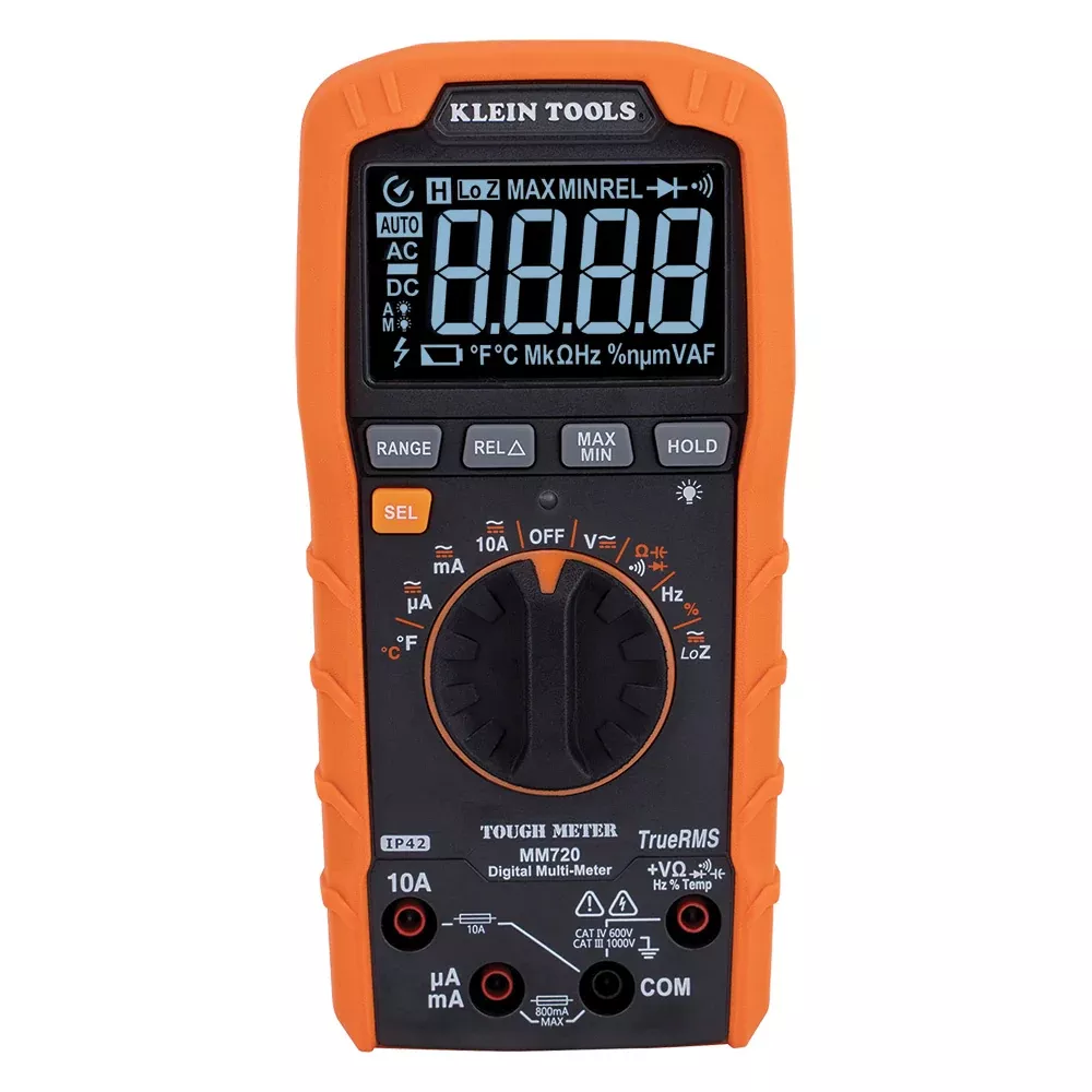 Klein Tools Digital Multimeter, TRMS Auto-Ranging, 1000V, Temp, Low Impedance