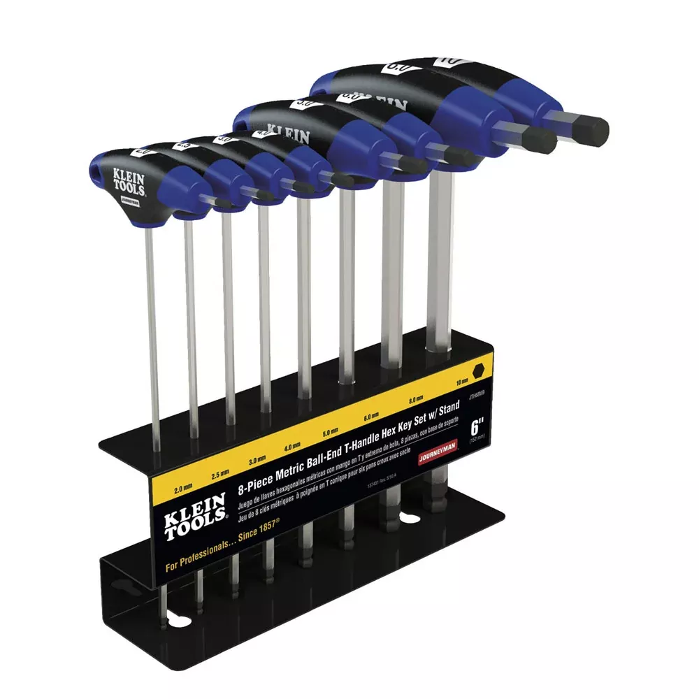 Klein Tools JTH68MB Metric Ball End Hex T-Handle Set, 6", 8 Pc.