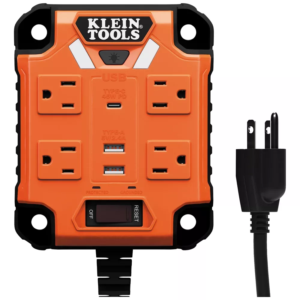Klein Tools PowerBox 1, Magnetic Mounted Power Strip w/ Integrated LED Lights