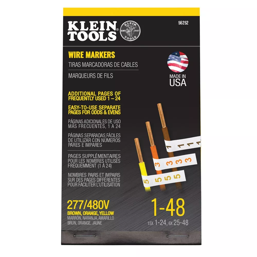Klein Tools Wire Marker Book, 277/480V Brown, Orange, Yellow 1-48