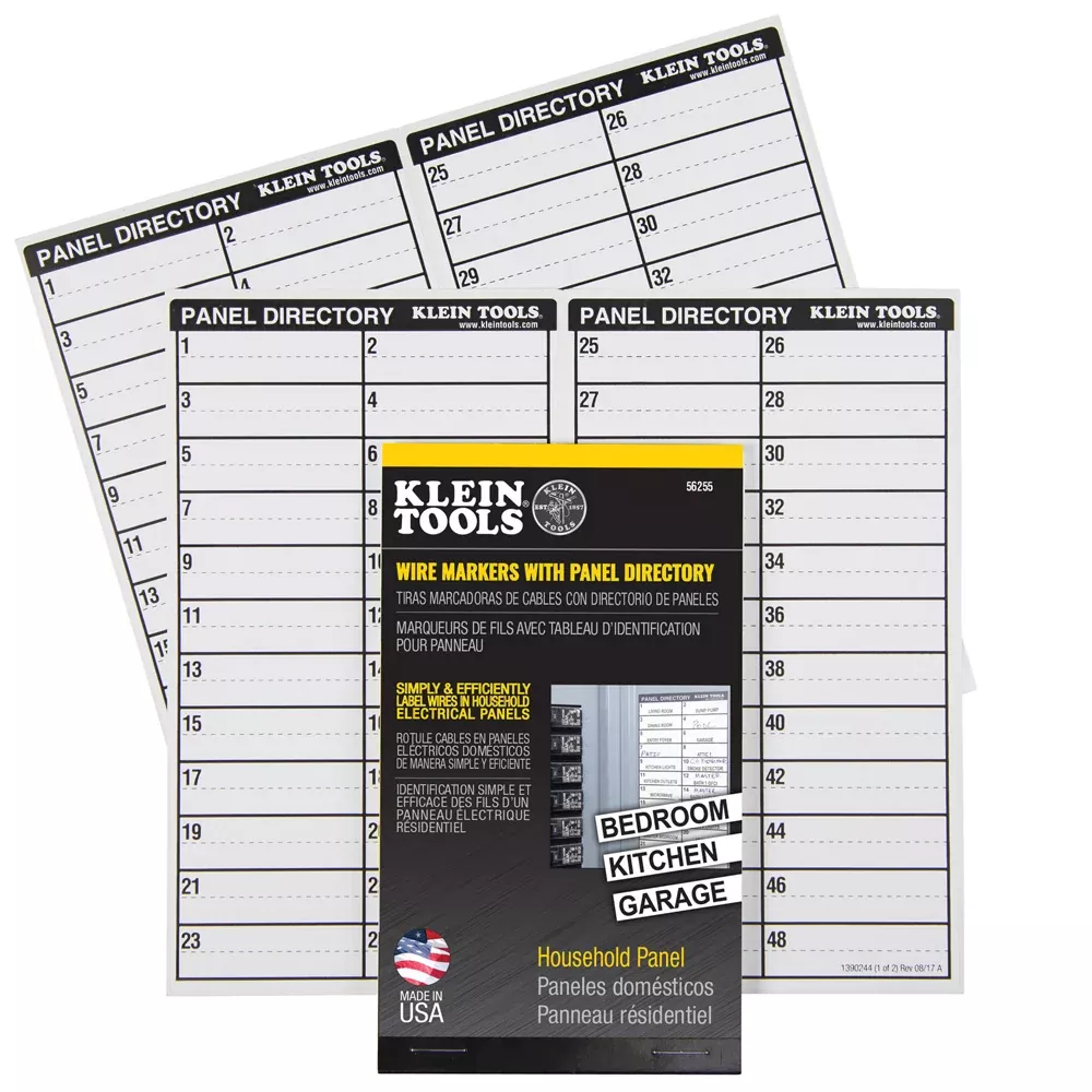 Klein Tools Wire Marker Book, Household Electrical Panel w/ Directory