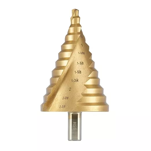 Large Step Drill Bit, 1/4 to 2-3/8 inch High Speed Steel Drill Cone Bits for Sheet Metal Hole Drilling Cutting, Sprial Unibit Extra Large 2-3/8 inch